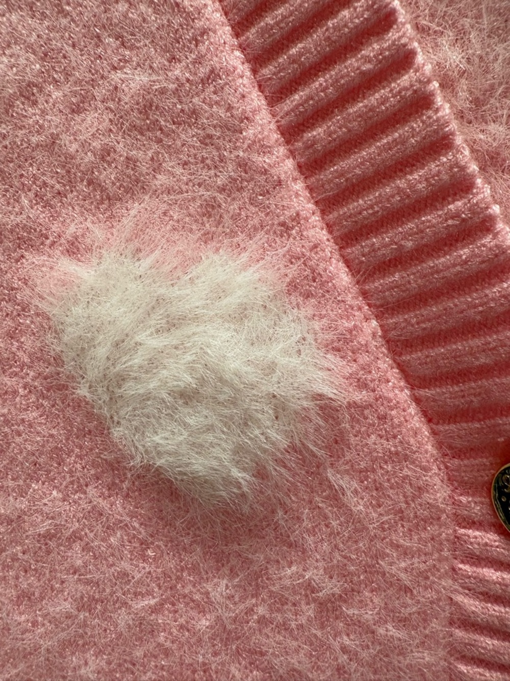 Lilly Pulitzer Pink Cardigan with White Fuzzy Hearts - Picture 2 of 5